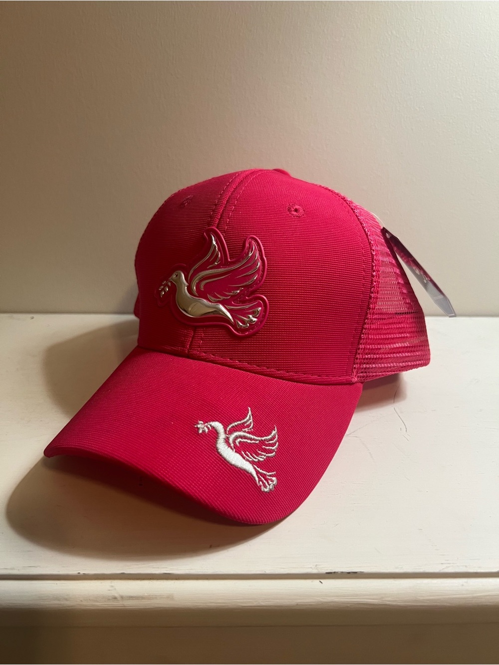 Women's Pink Mesh-Back Baseball Cap with Bird Emblems